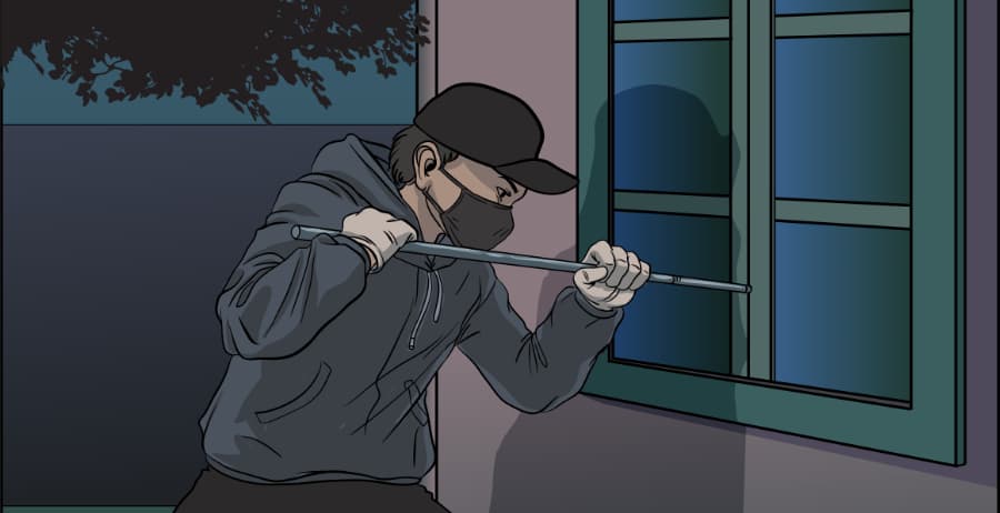 Illustration of burglar forcing entry through a window in Salt Lake City